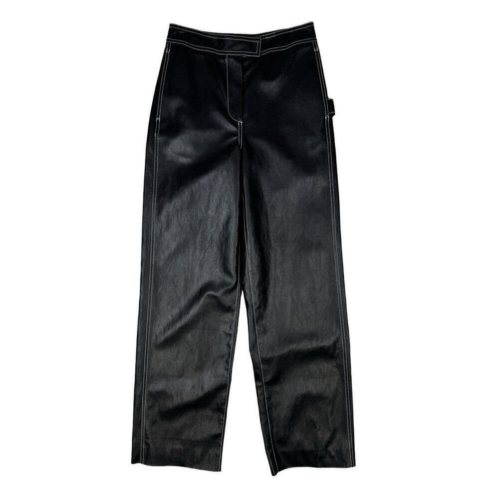 LVIR Faux Leather Carpenter Wide Leg Pants Black Size S 26x32